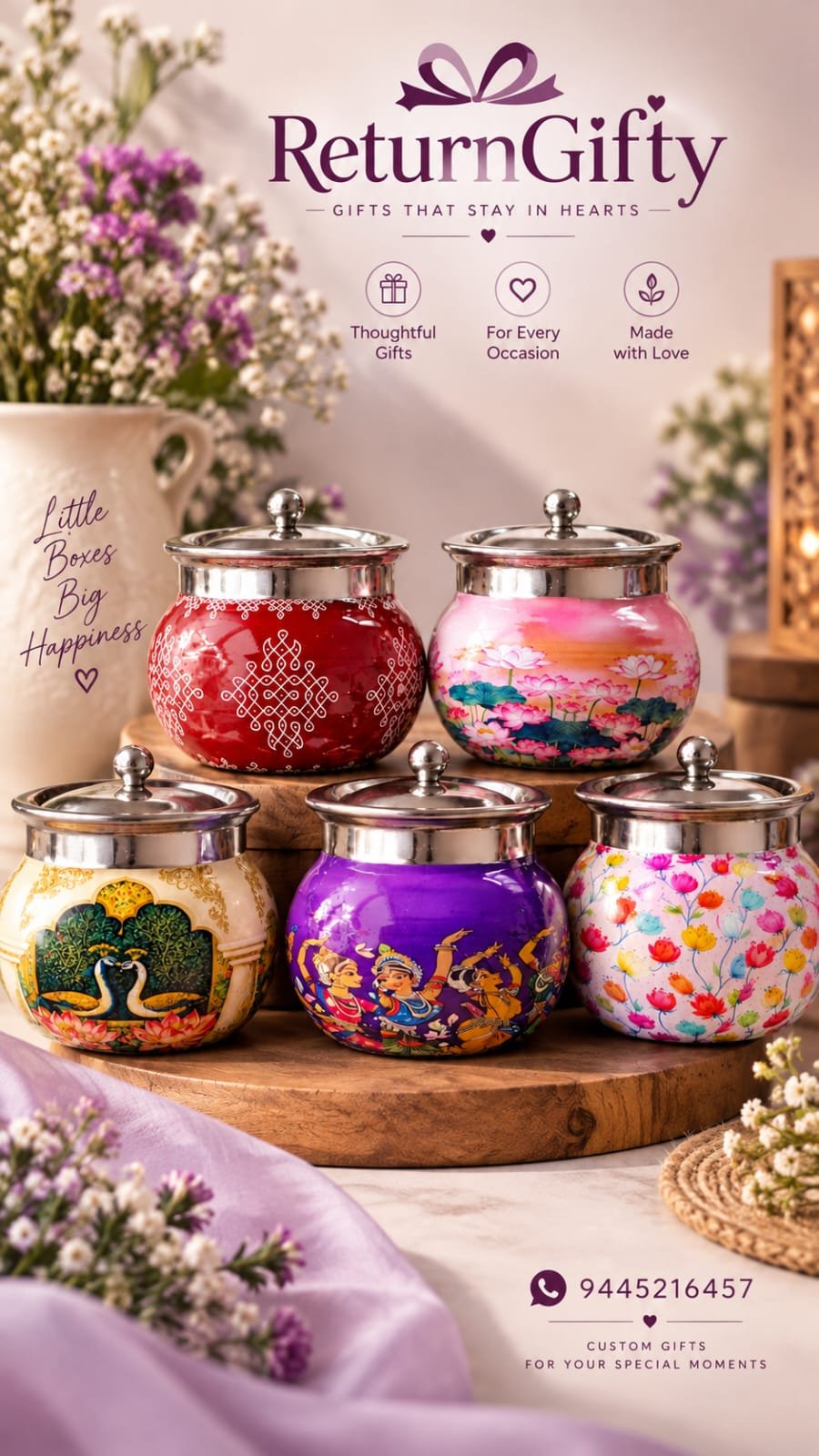 Assorted colourful enamel ghee pot designs from ReturnGifty